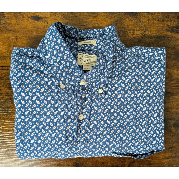 J. Crew Other - J. Crew Secret Wash Shirting‎ Shirt Floral Leaf Pattern Large Blue Mens Preppy